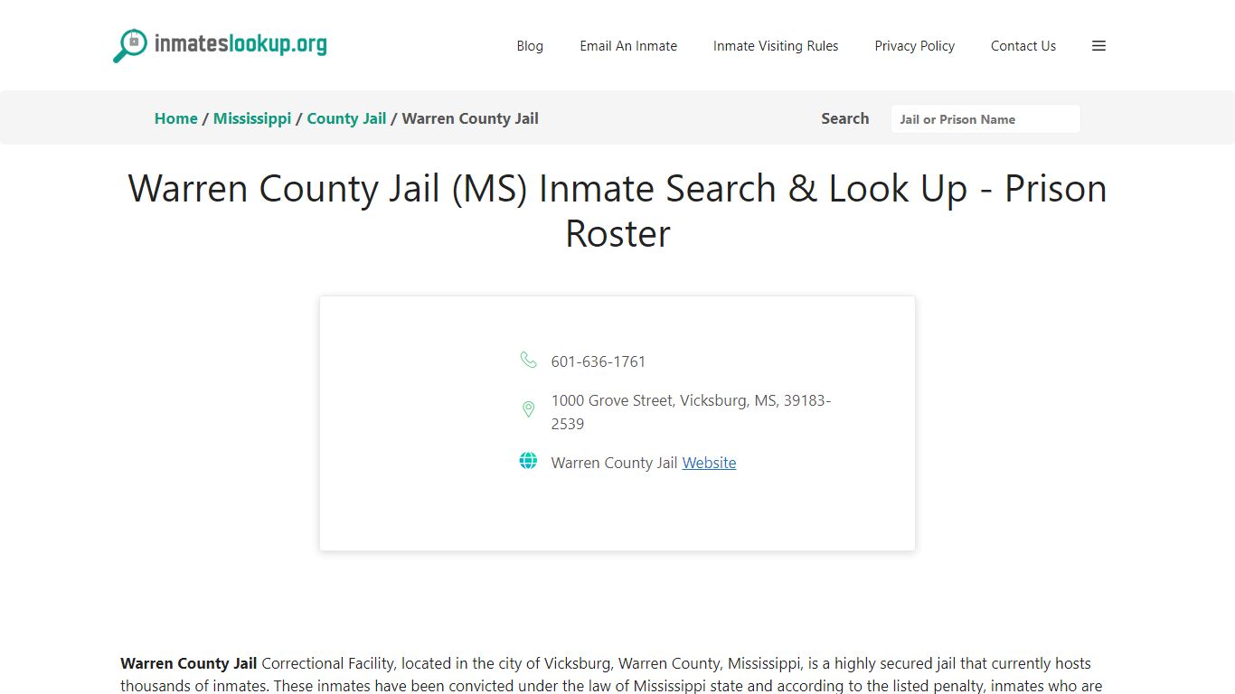 Warren County Jail (MS) Inmate Search & Look Up - Prison Roster